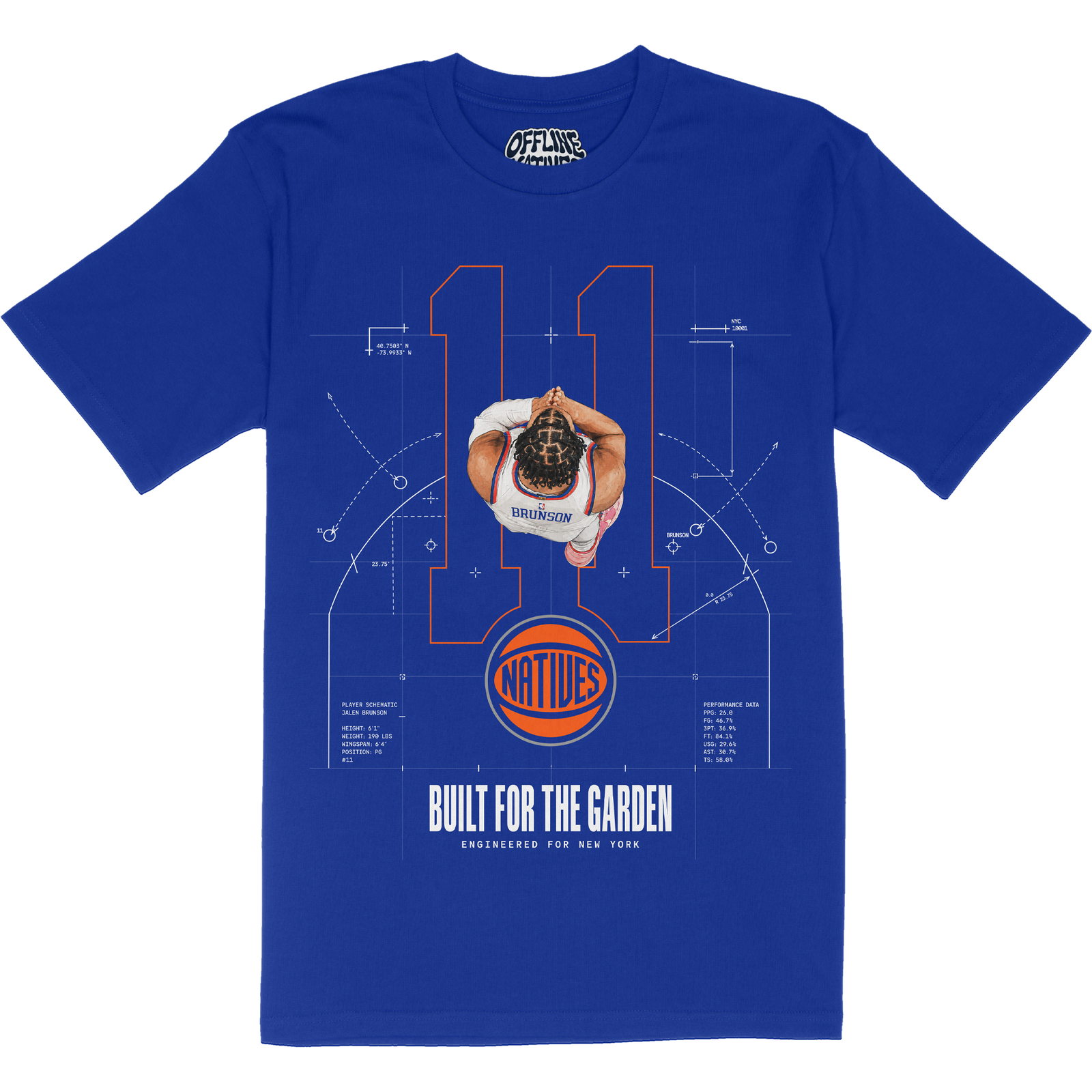Jalen Brunson - Blueprint - T-Shirt - Royal