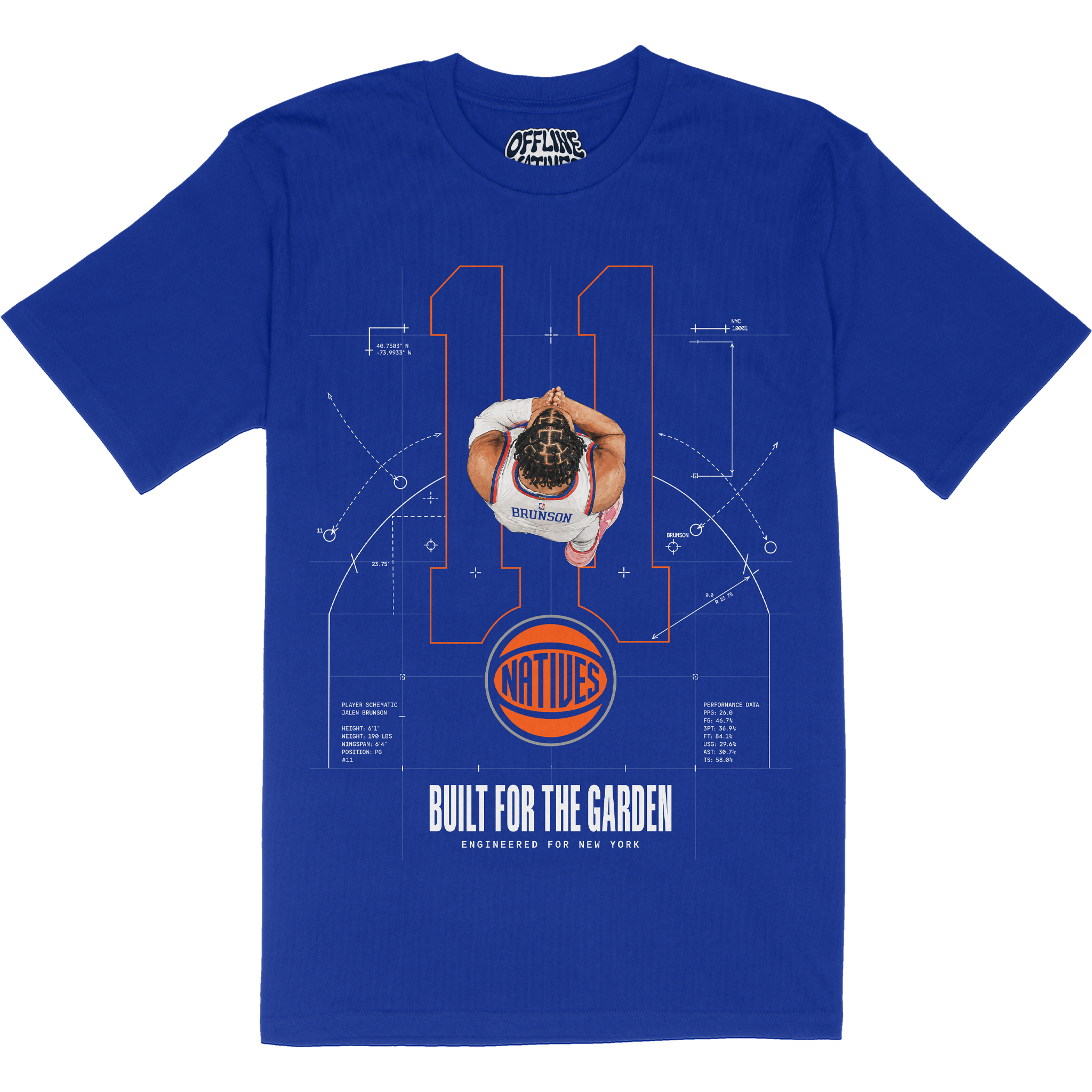 Jalen Brunson - Blueprint - T-Shirt - Royal