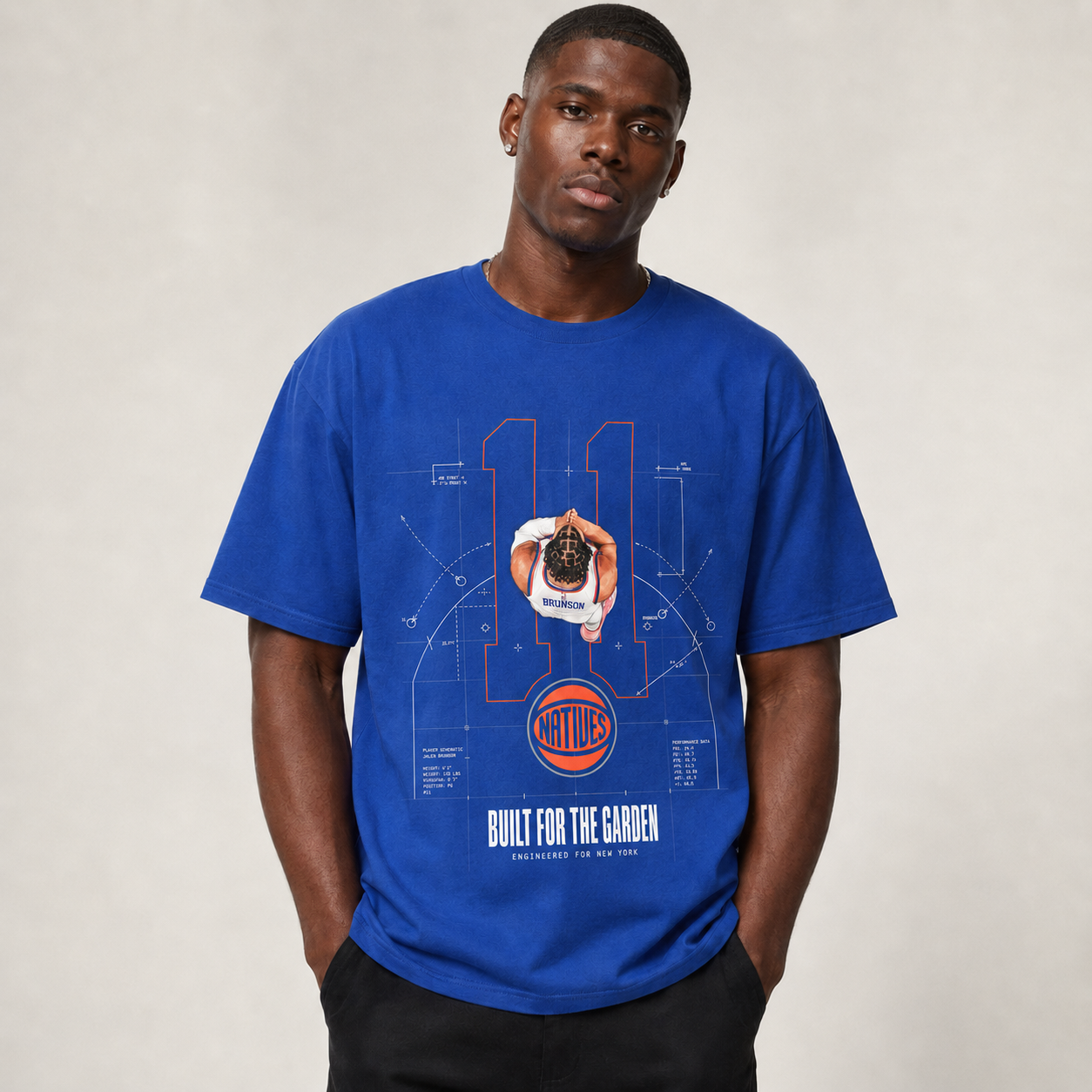 Jalen Brunson - Blueprint - T-Shirt - Royal